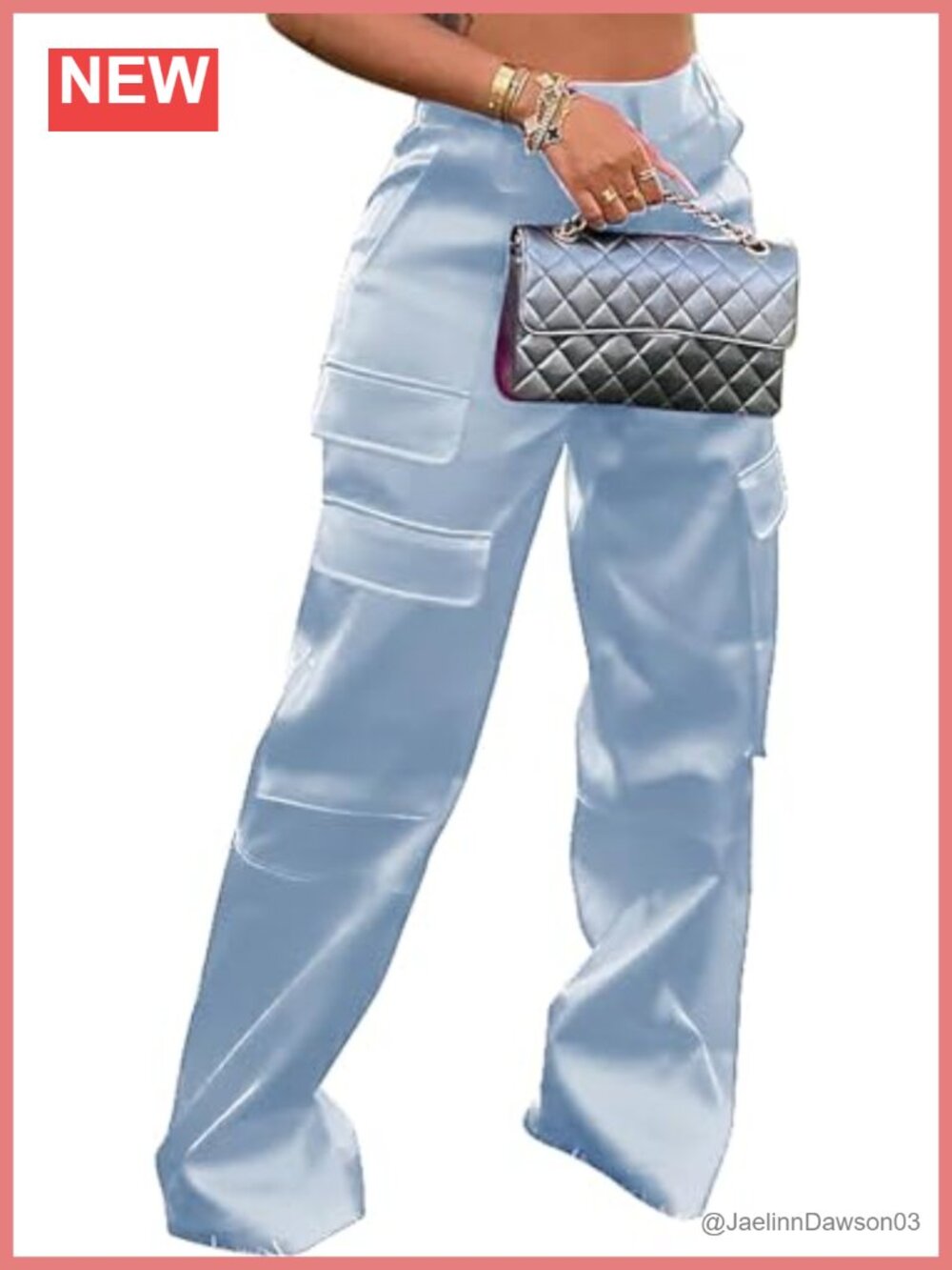 Satin Cargo Pants Women High Waisted Wide Leg Trousers with Pockets